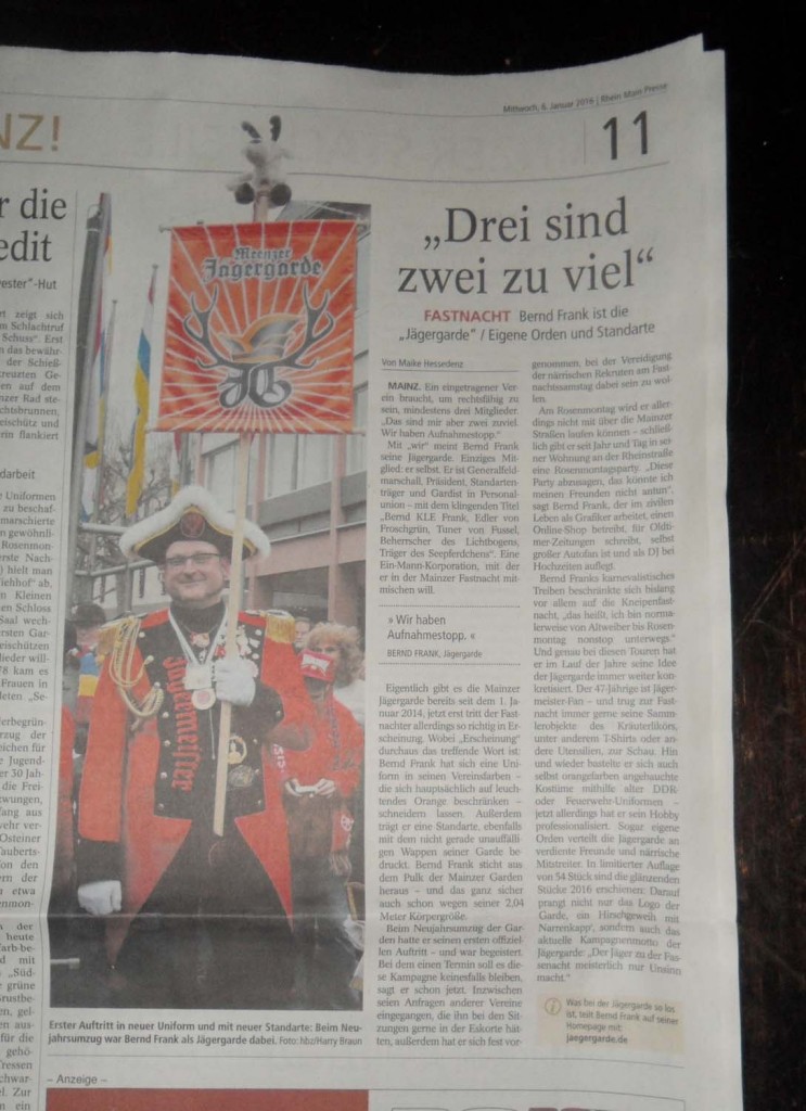 Die Mainzer Allgemeine Zeitung berichtet über die Jägergarde Die